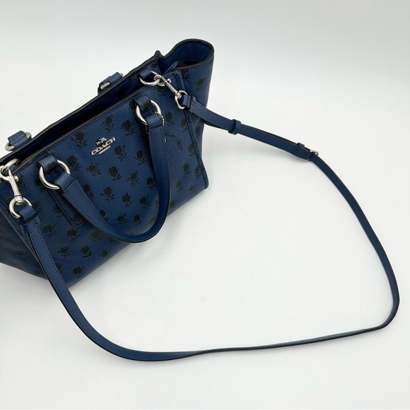 Coach Mini Crosby Carryall in Printed Crossgrain Leather 34774 Blue Black Flora - Picture 2 of 13